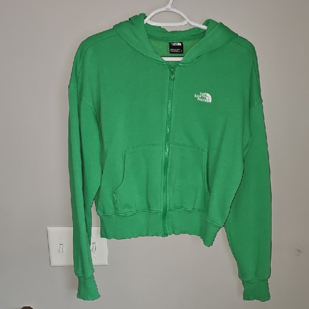 The North Face Cropped Full Zip Hooded Sweatshirt. Sz XS Womens. Green And White